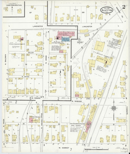 Sanborn Fire Insurance Map from Bluffton, Wells County, Indiana (1912), Sheet #0002 - Historic Sanborn Fire Insurance Map Print, vintage old map wall art, antique decor, genealogy gift, Indiana Indiana map