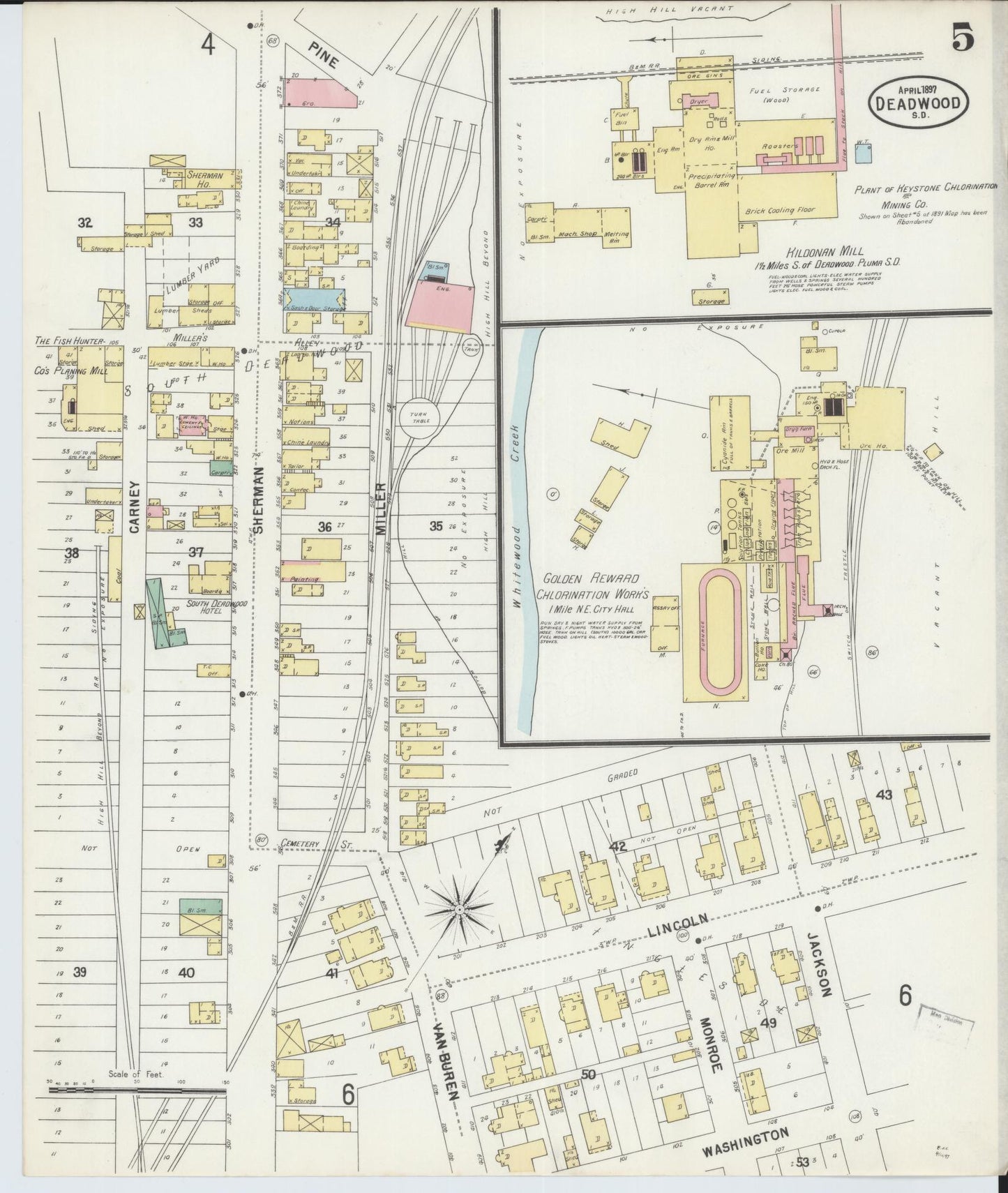 Sanborn Fire Insurance Map from Deadwood, Lawrence County, South Dakota (1897), Sheet #0005 - Complete Map Set gallery image, historic Sanborn map, vintage wall art, South Dakota South Dakota