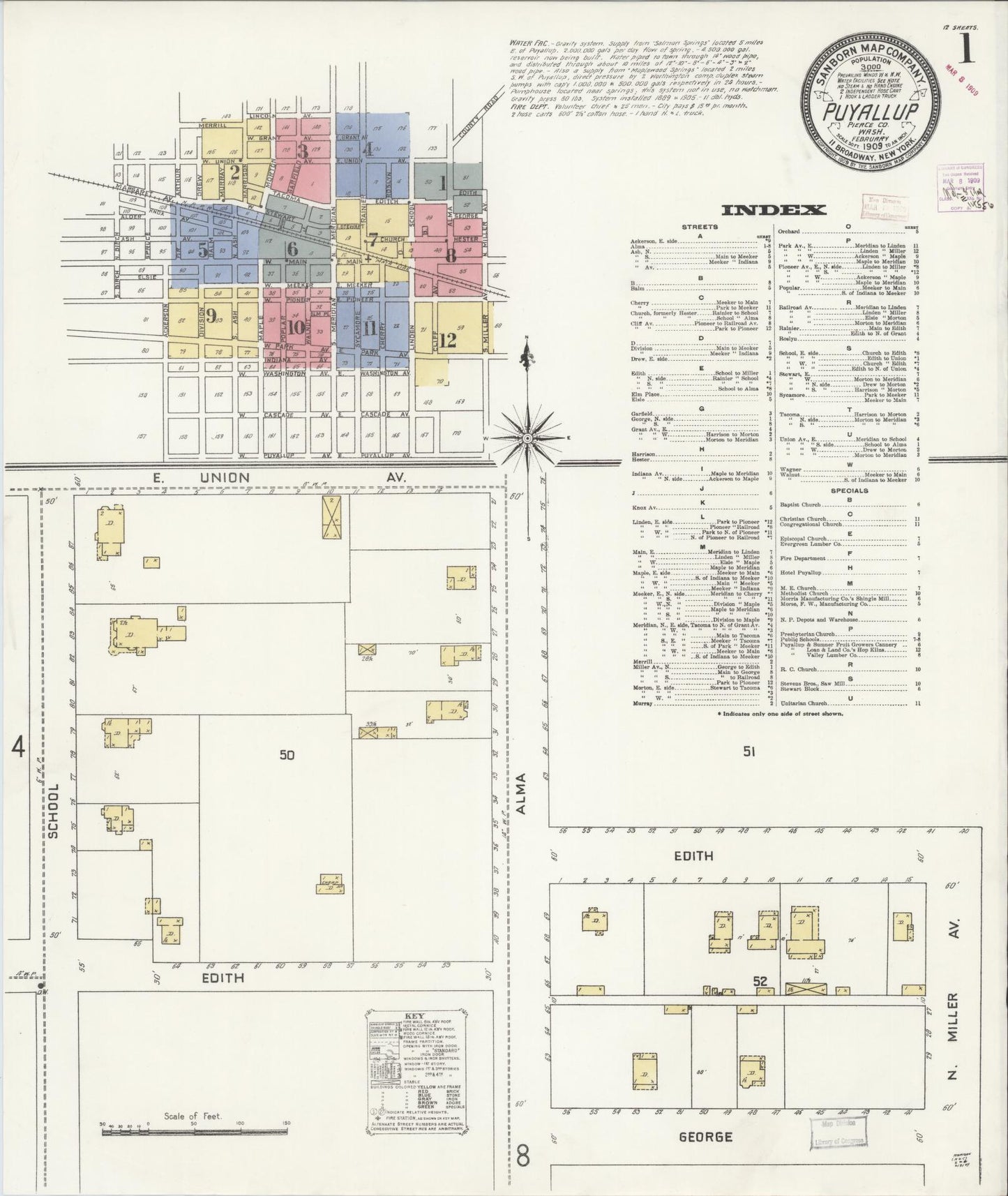 Sanborn Fire Insurance Map from Puyallup, Pierce County, Washington (1909), Sheet #0001 - Complete Map Set gallery image, historic Sanborn map, vintage wall art, Washington Washington