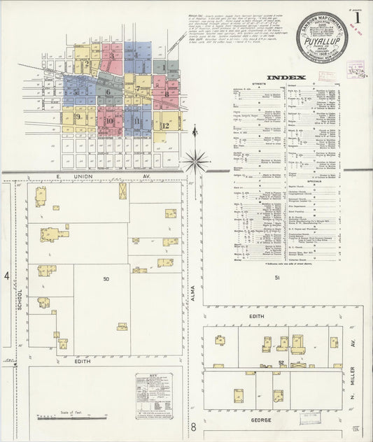Sanborn Fire Insurance Map from Puyallup, Pierce County, Washington (1909), Sheet #0001 - Complete Map Set gallery image, historic Sanborn map, vintage wall art, Washington Washington