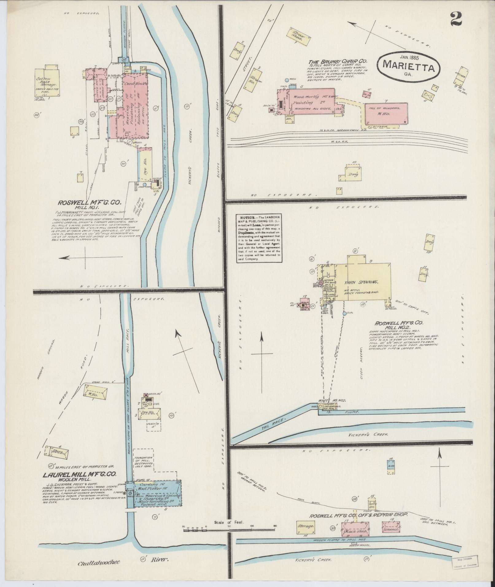 Sanborn Fire Insurance Map from Marietta, Cobb County, Georgia (1885), Sheet #0002 - Historic Sanborn Fire Insurance Map Print, vintage old map wall art, antique decor, genealogy gift, Georgia Georgia map