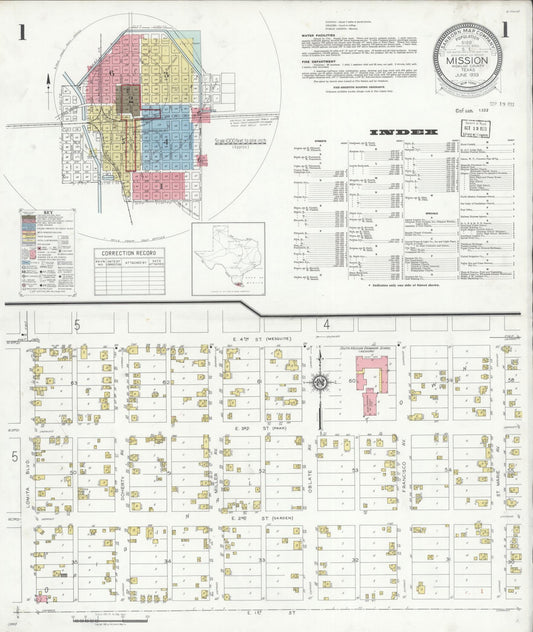 Sanborn Fire Insurance Map from Mission, Hidalgo County, Texas (1933), Sheet #0001 - Complete Map Set gallery image, historic Sanborn map, vintage wall art, Texas Texas
