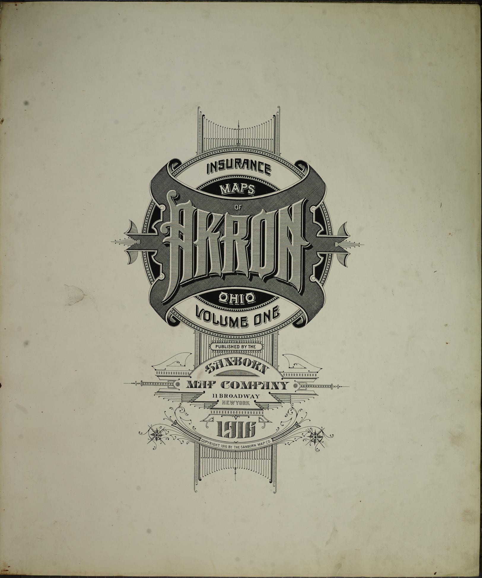 Sanborn Fire Insurance Map from Akron, Summit County, Ohio (1916), Sheet #0001 - Historic Sanborn Fire Insurance Map Print, vintage old map wall art, antique decor, genealogy gift, Ohio Ohio map