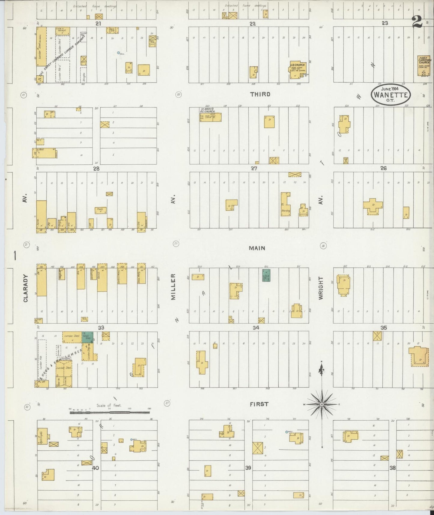 Sanborn Fire Insurance Map from Wanette, Pottawatomie County, Oklahoma (1904), Sheet #0002 - Historic Sanborn Fire Insurance Map Print, vintage old map wall art, antique decor, genealogy gift, Oklahoma Oklahoma map