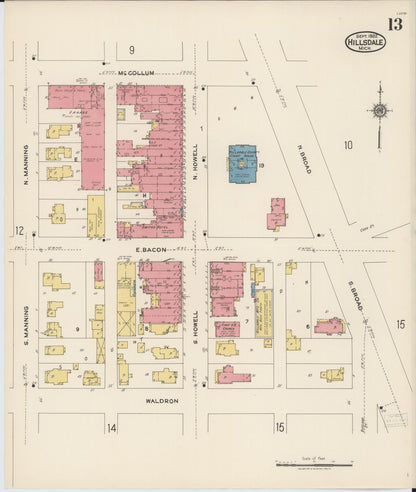 Sanborn Fire Insurance Map from Hillsdale, Hillsdale County, Michigan (1922), Sheet #0013 - Complete Map Set gallery image, historic Sanborn map, vintage wall art, Michigan Michigan