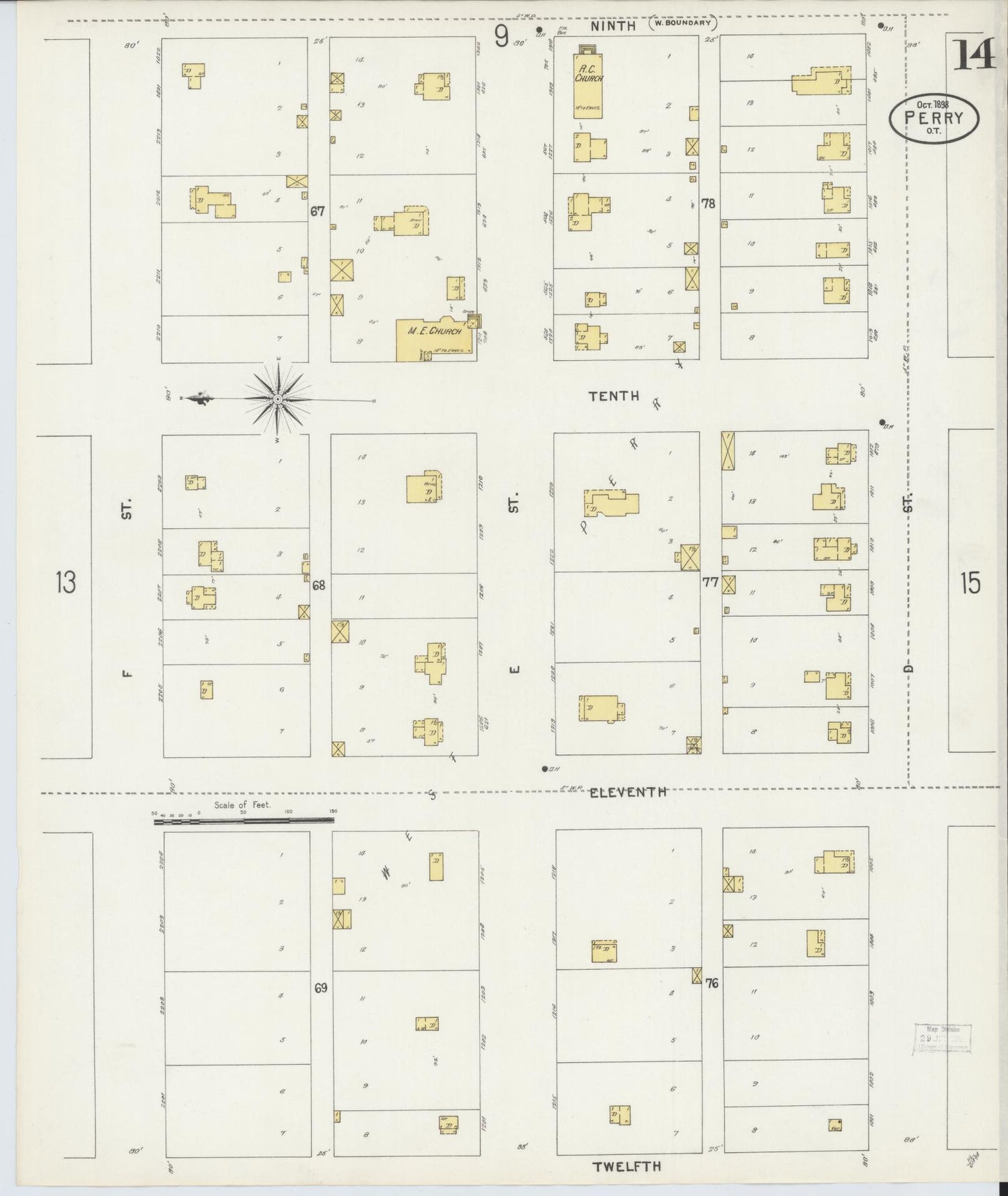 Sanborn Fire Insurance Map from Perry, Noble County, Oklahoma (1898), Sheet #0014 - Complete Map Set gallery image, historic Sanborn map, vintage wall art, Oklahoma Oklahoma
