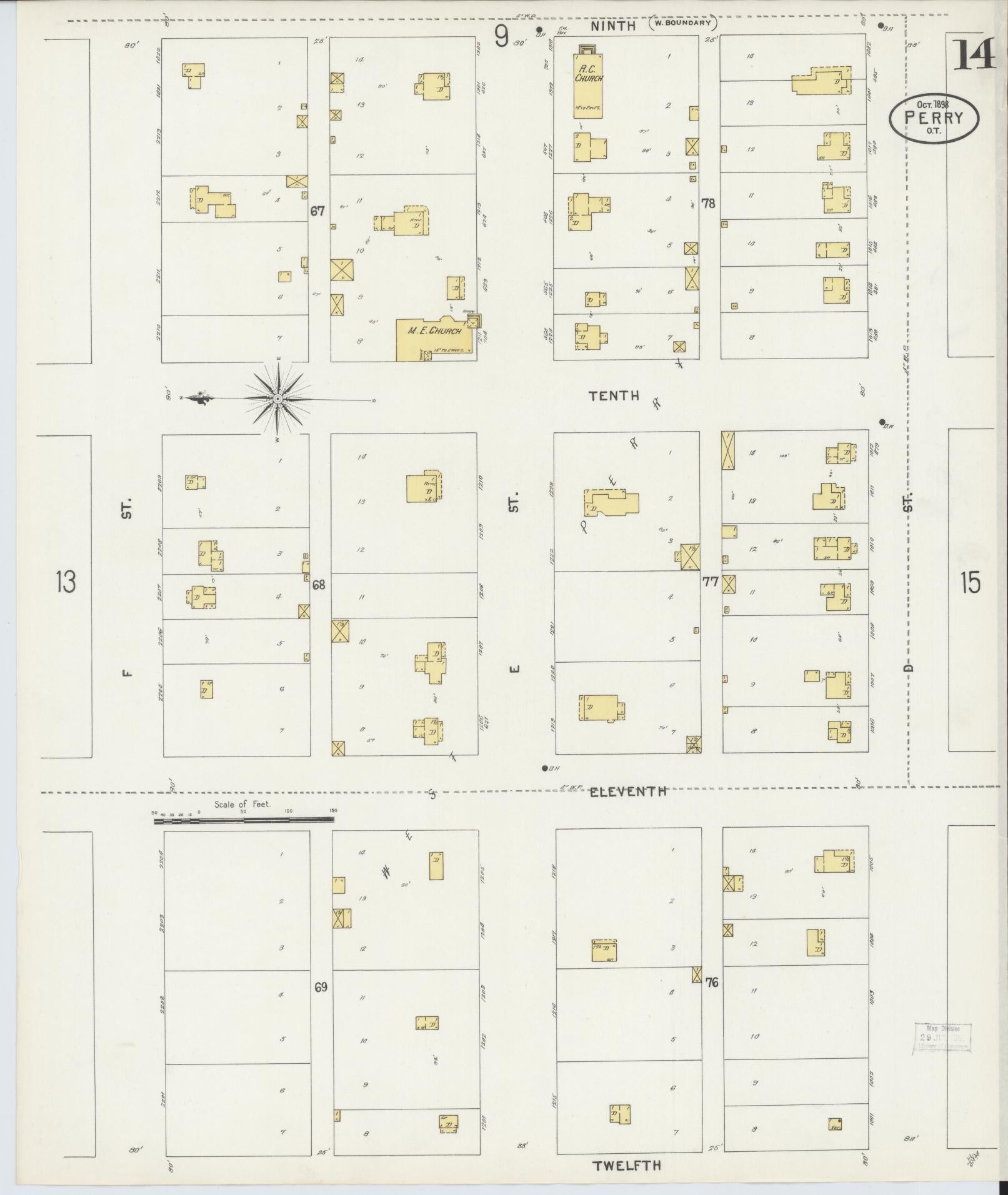 Sanborn Fire Insurance Map from Perry, Noble County, Oklahoma (1898), Sheet #0014 - Complete Map Set gallery image, historic Sanborn map, vintage wall art, Oklahoma Oklahoma