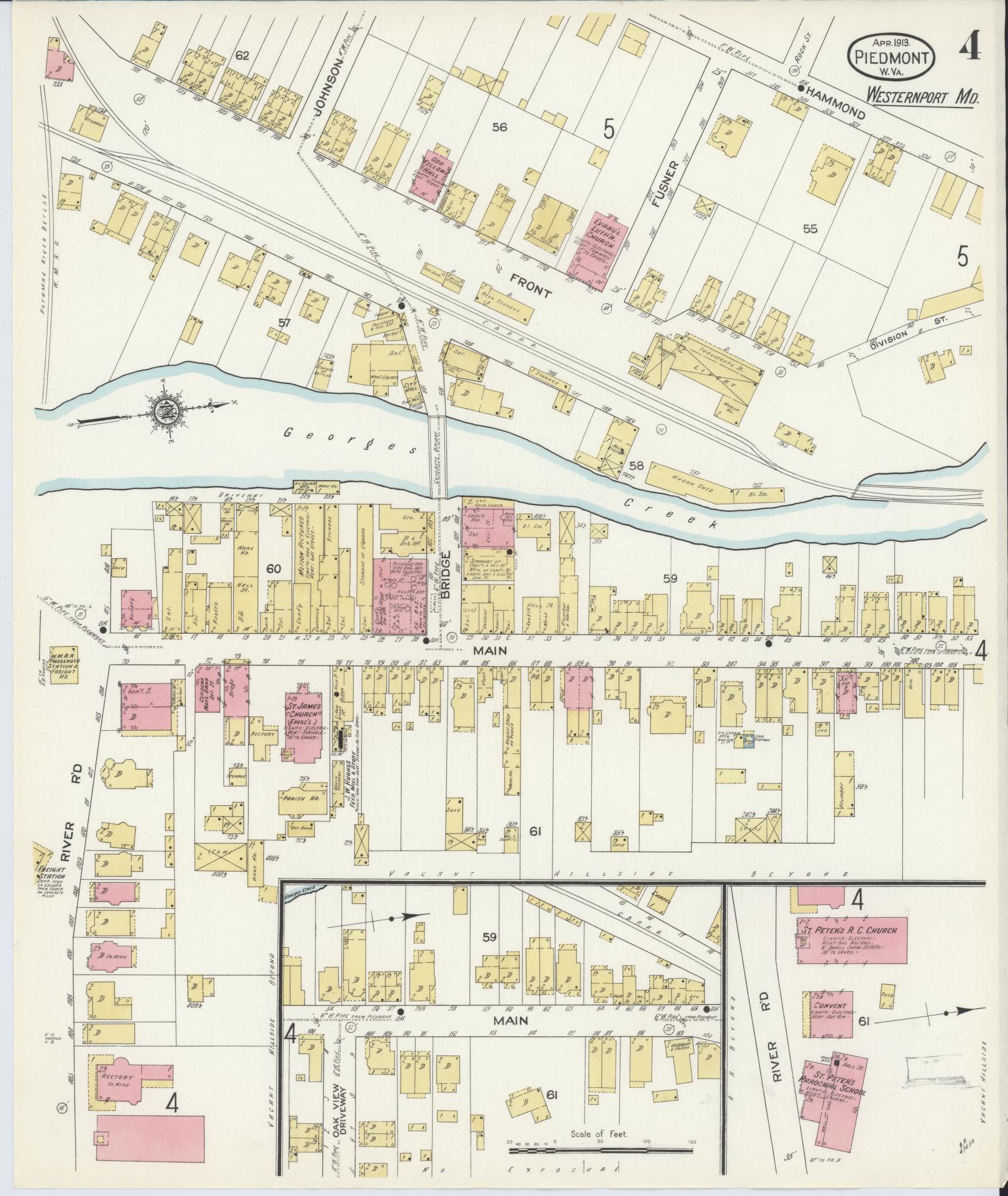 Sanborn Fire Insurance Map from Piedmont, Mineral County, West Virginia (1913), Sheet #0004 - Complete Map Set gallery image, historic Sanborn map, vintage wall art, West Virginia West Virginia