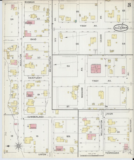 Sanborn Fire Insurance Map from Hickman, Fulton County, Kentucky (1892), Sheet #0003 - Historic Sanborn Fire Insurance Map Print, vintage old map wall art, antique decor, genealogy gift, Kentucky Kentucky map