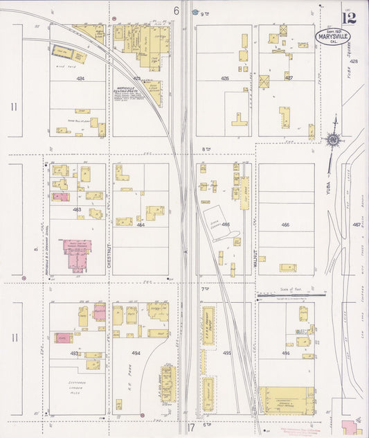 Sanborn Fire Insurance Map from Marysville, Yuba County, California (1921), Sheet #0012 - Historic Sanborn Fire Insurance Map Print, vintage old map wall art, antique decor, genealogy gift, California California map