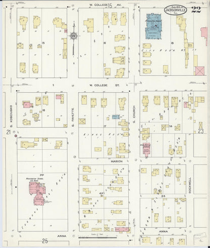 Sanborn Fire Insurance Map from Jacksonville, Morgan County, Illinois (1914), Sheet #0022 - Complete Map Set gallery image, historic Sanborn map, vintage wall art, Illinois Illinois