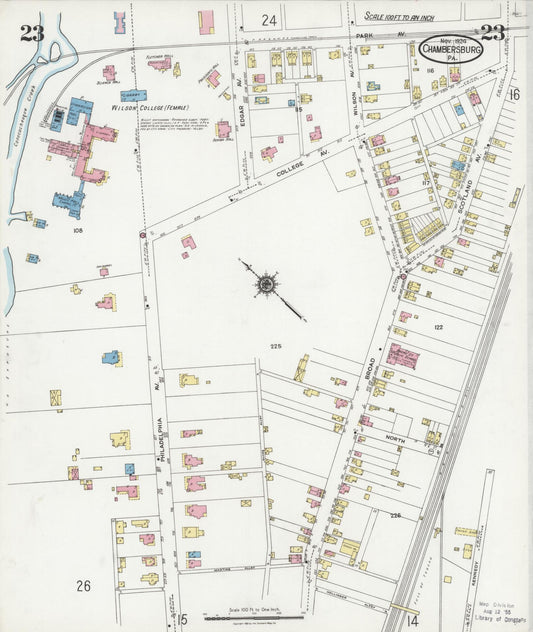 Sanborn Fire Insurance Map from Chambersburg, Franklin County, Pennsylvania (1924), Sheet #0023 - Historic Sanborn Fire Insurance Map Print, vintage old map wall art, antique decor, genealogy gift, Pennsylvania Pennsylvania map
