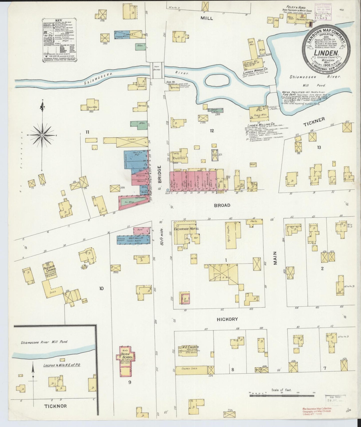 Sanborn Fire Insurance Map from Linden, Genesee County, Michigan (1908), Sheet #0001 - Historic Sanborn Fire Insurance Map Print, vintage old map wall art, antique decor, genealogy gift, Michigan Michigan map
