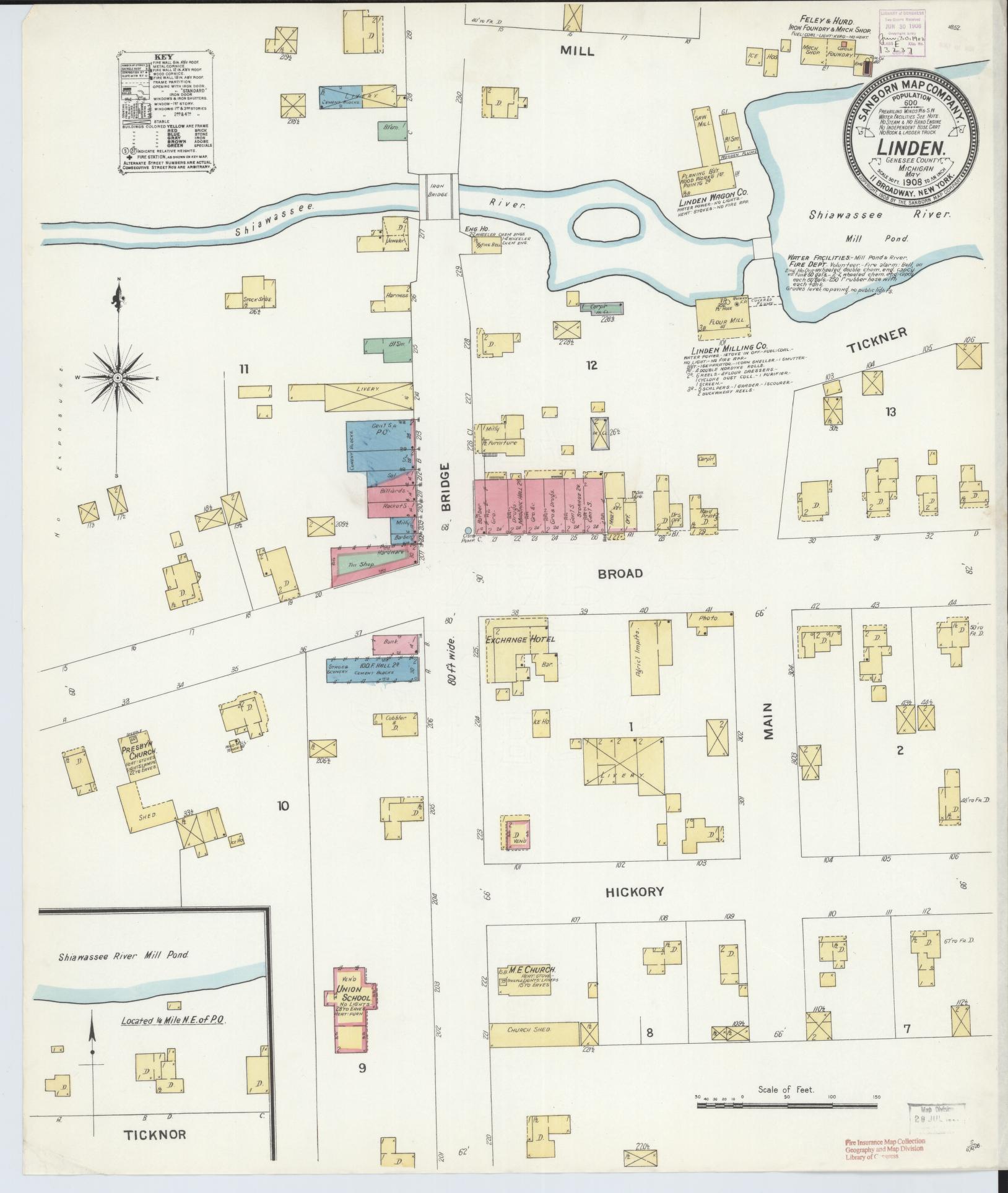 Sanborn Fire Insurance Map from Linden, Genesee County, Michigan (1908), Sheet #0001 - Historic Sanborn Fire Insurance Map Print, vintage old map wall art, antique decor, genealogy gift, Michigan Michigan map