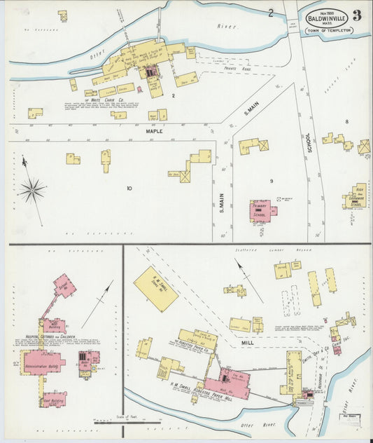 Sanborn Fire Insurance Map from Baldwinville, Worcester County, Massachusetts (1900), Sheet #0003 - Historic Sanborn Fire Insurance Map Print, vintage old map wall art, antique decor, genealogy gift, Massachusetts Massachusetts map