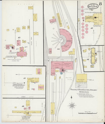 Sanborn Fire Insurance Map from Bucyrus, Crawford County, Ohio (1892), Sheet #0008 - Historic Sanborn Fire Insurance Map Print, vintage old map wall art, antique decor, genealogy gift, Ohio Ohio map