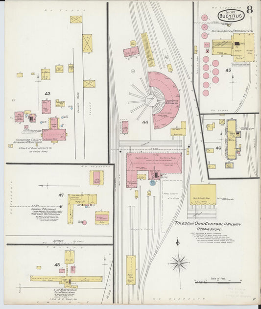 Sanborn Fire Insurance Map from Bucyrus, Crawford County, Ohio (1892), Sheet #0008 - Historic Sanborn Fire Insurance Map Print, vintage old map wall art, antique decor, genealogy gift, Ohio Ohio map