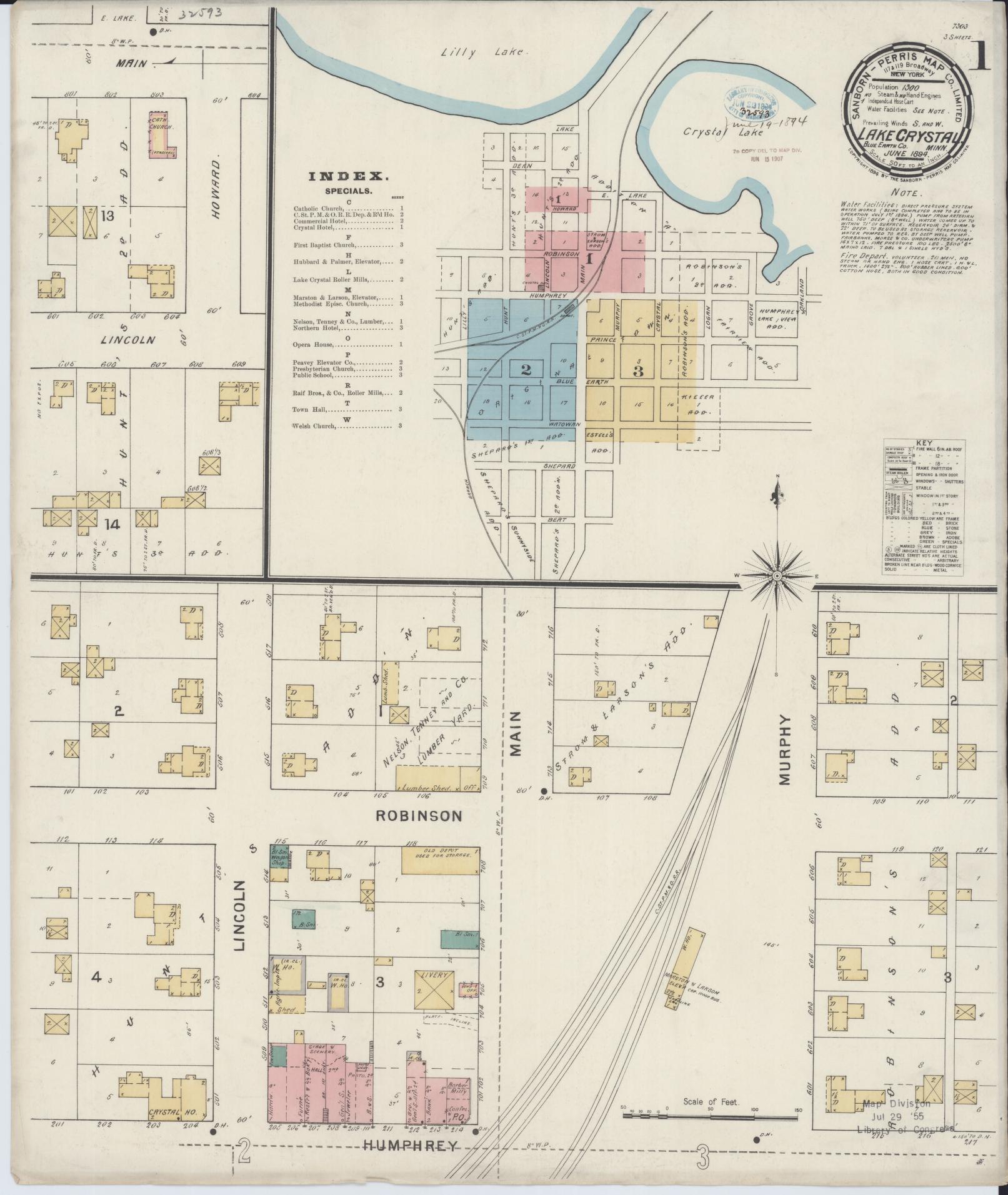Sanborn Fire Insurance Map from Lake Crystal, Blue Earth County, Minnesota (1894), Sheet #0001 - Complete Map Set gallery image, historic Sanborn map, vintage wall art, Minnesota Minnesota