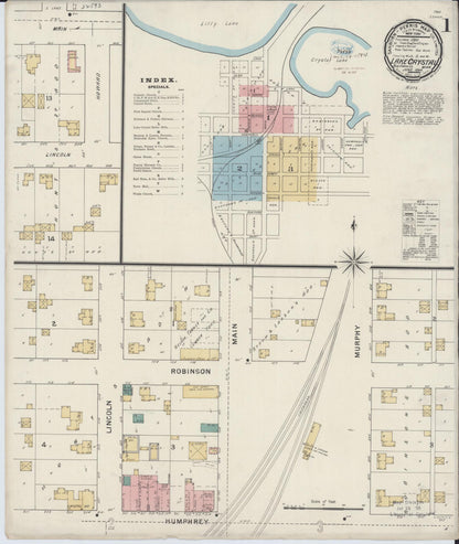 Sanborn Fire Insurance Map from Lake Crystal, Blue Earth County, Minnesota (1894), Sheet #0001 - Complete Map Set gallery image, historic Sanborn map, vintage wall art, Minnesota Minnesota