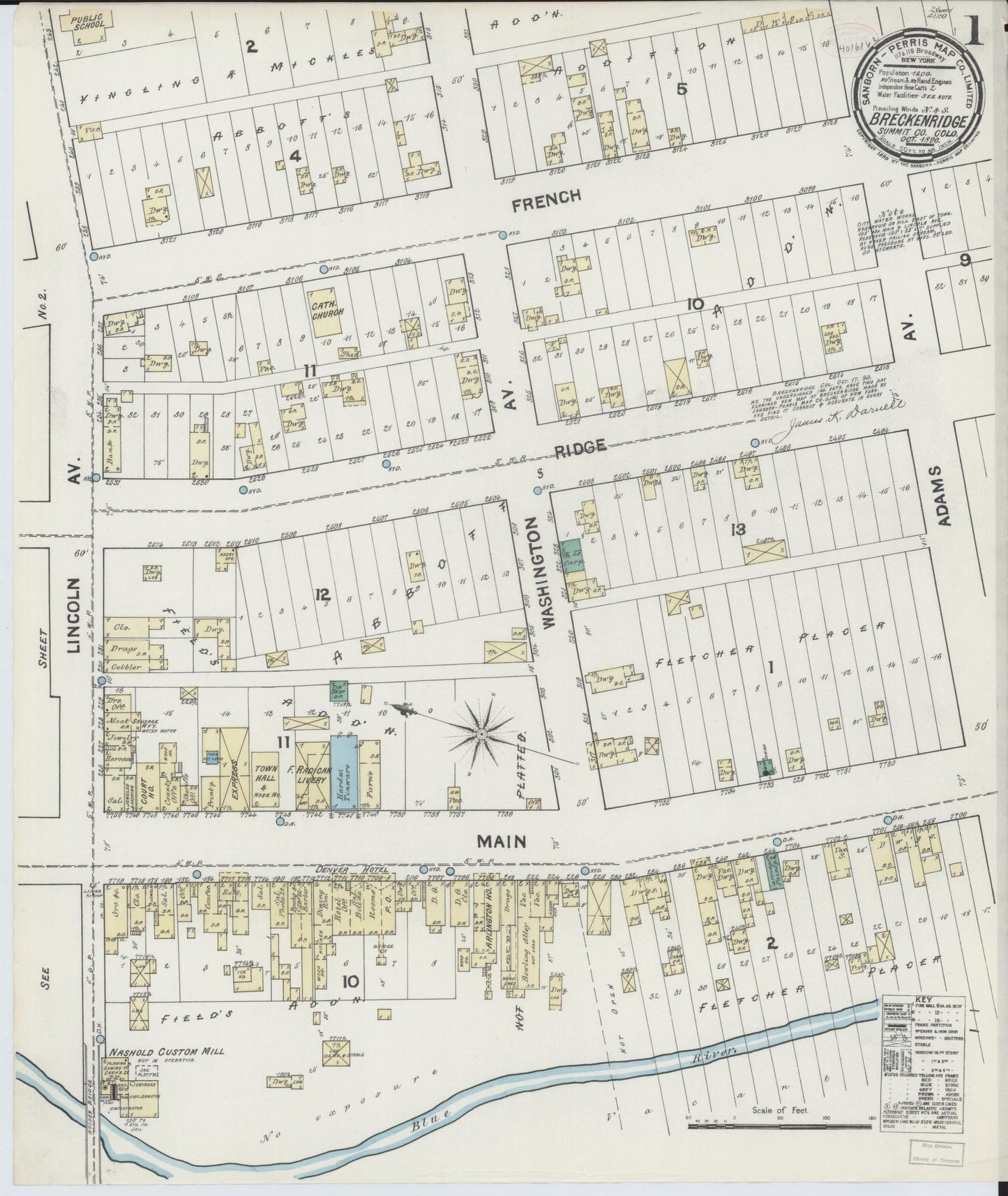 Sanborn Fire Insurance Map from Breckenridge, Summit County, Colorado (1890), Sheet #0001 - Complete Map Set gallery image, historic Sanborn map, vintage wall art, Colorado Colorado