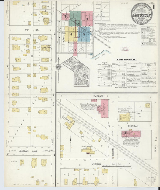 Sanborn Fire Insurance Map from Lake Odessa, Ionia County, Michigan (1912), Sheet #0001 - Historic Sanborn Fire Insurance Map Print, vintage old map wall art, antique decor, genealogy gift, Michigan Michigan map