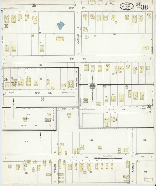Sanborn Fire Insurance Map from Miami, Dade County, Florida (1914), Sheet #0036 - Historic Sanborn Fire Insurance Map Print, vintage old map wall art, antique decor, genealogy gift, Florida Florida map