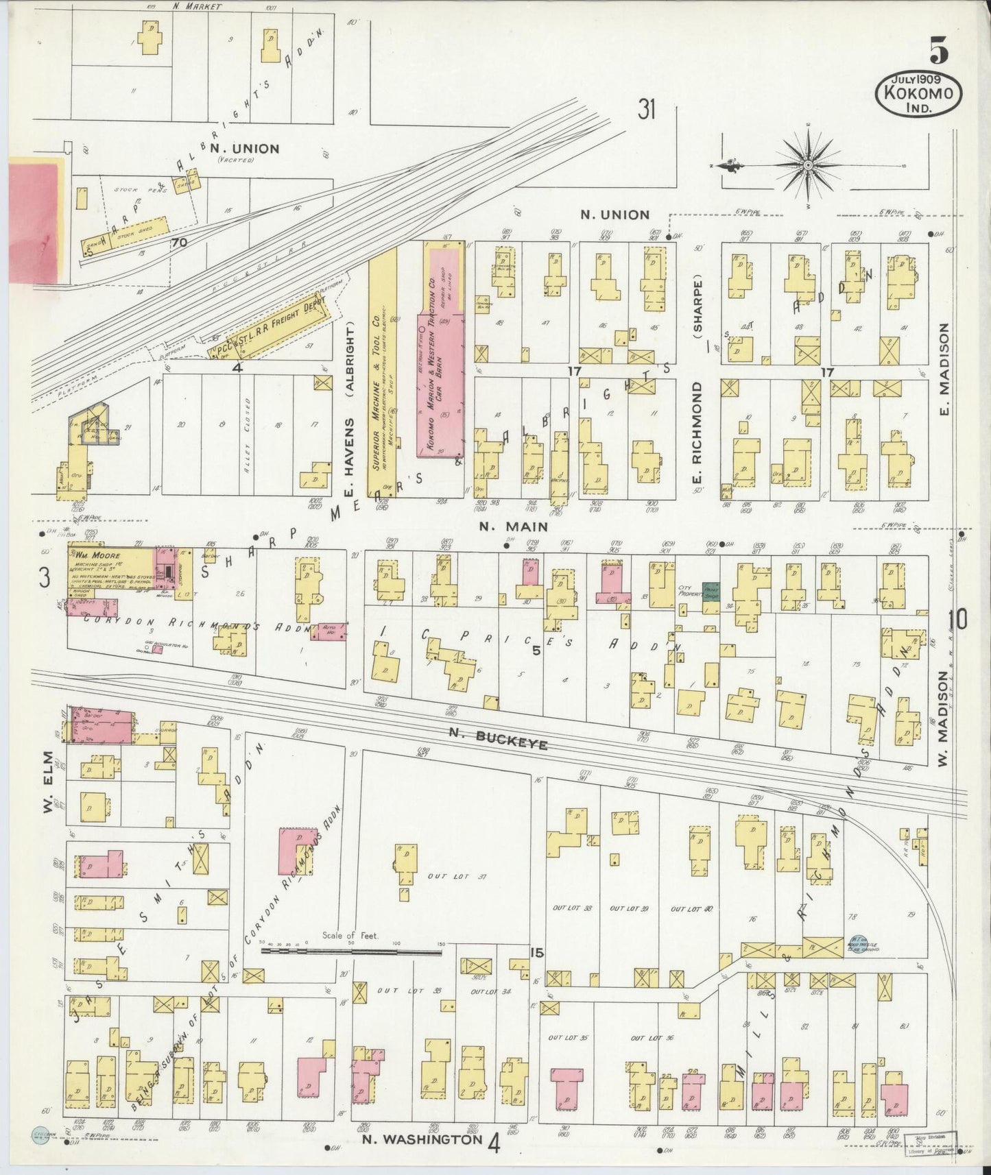 Sanborn Fire Insurance Map from Kokomo, Howard County, Indiana (1909), Sheet #0005 - Complete Map Set gallery image, historic Sanborn map, vintage wall art, Indiana Indiana