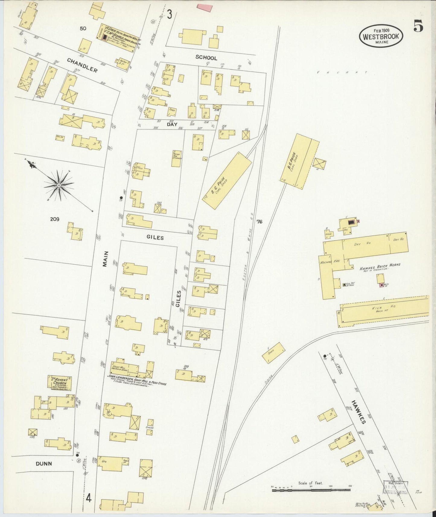 Sanborn Fire Insurance Map from Westbrook, Cumberland County, Maine (1909), Sheet #0005 - Complete Map Set gallery image, historic Sanborn map, vintage wall art, Maine Maine