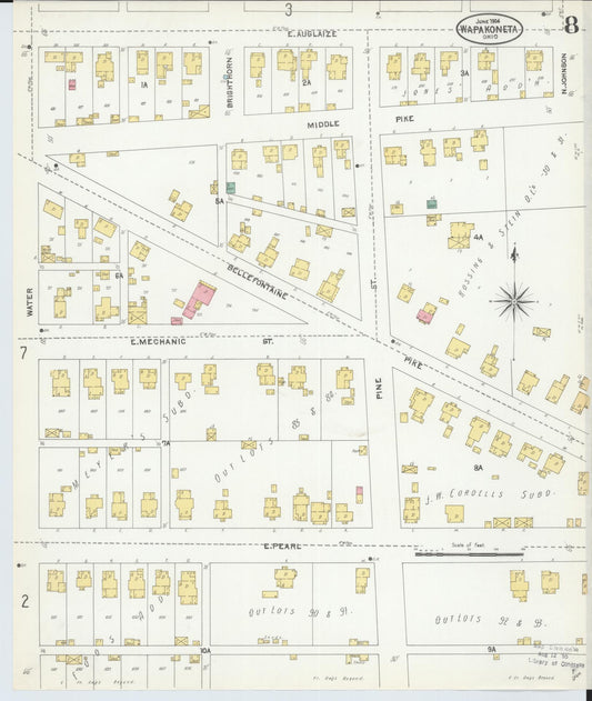 Sanborn Fire Insurance Map from Wapakoneta, Auglaize County, Ohio (1904), Sheet #0008 - Historic Sanborn Fire Insurance Map Print, vintage old map wall art, antique decor, genealogy gift, Ohio Ohio map