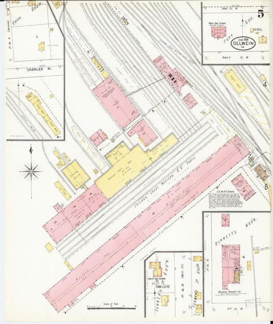 Sanborn Fire Insurance Map from Oelwein, Fayette County, Iowa (1906), Sheet #0005 - Historic Sanborn Fire Insurance Map Print, vintage old map wall art