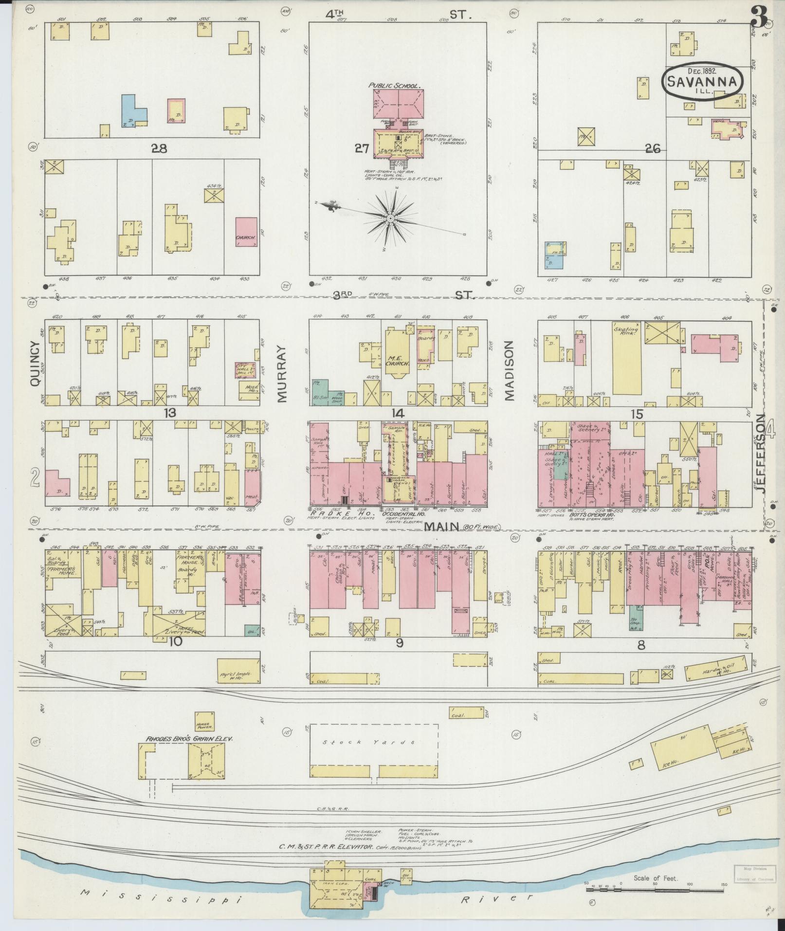 Sanborn Fire Insurance Map from Savanna, Carroll County, Illinois (1892), Sheet #0003 - Historic Sanborn Fire Insurance Map Print, vintage old map wall art, antique decor, genealogy gift, Illinois Illinois map