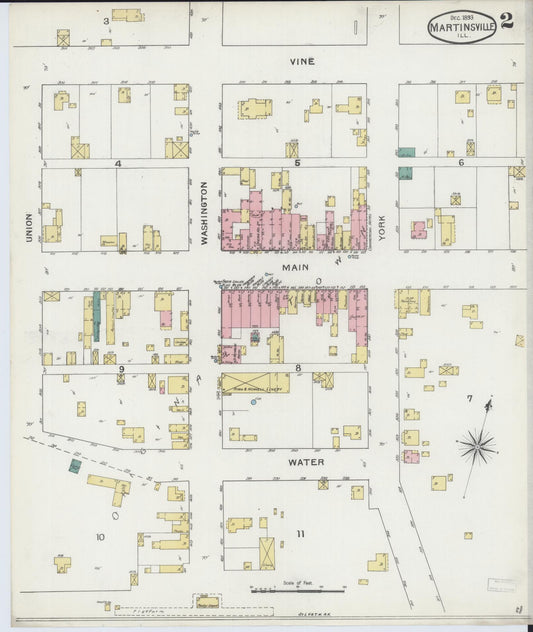 Sanborn Fire Insurance Map from Martinsville, Clark County, Illinois (1893), Sheet #0002 - Historic Sanborn Fire Insurance Map Print, vintage old map wall art, antique decor, genealogy gift, Illinois Illinois map