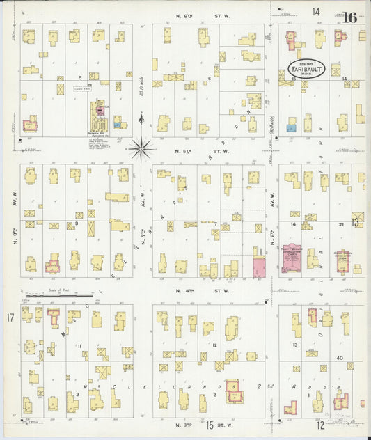 Sanborn Fire Insurance Map from Faribault, Rice County, Minnesota (1909), Sheet #0016 - Historic Sanborn Fire Insurance Map Print, vintage old map wall art, antique decor, genealogy gift, Minnesota Minnesota map