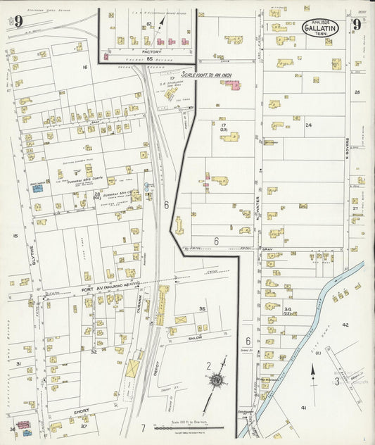 Sanborn Fire Insurance Map from Gallatin, Sumner County, Tennessee (1924), Sheet #0009 - Historic Sanborn Fire Insurance Map Print, vintage old map wall art, antique decor, genealogy gift, Tennessee Tennessee map