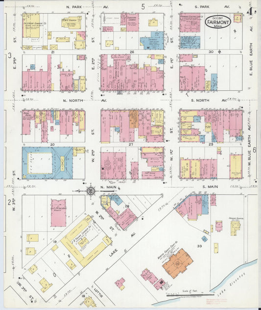 Sanborn Fire Insurance Map from Fairmont, Martin County, Minnesota (1917), Sheet #0004 - Historic Sanborn Fire Insurance Map Print, vintage old map wall art, antique decor, genealogy gift, Minnesota Minnesota map