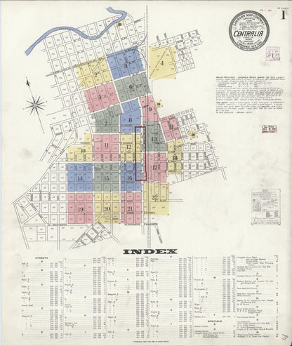 Sanborn Fire Insurance Map from Centralia, Lewis County, Washington (1909), Sheet #0001 - Complete Map Set gallery image, historic Sanborn map, vintage wall art, Washington Washington