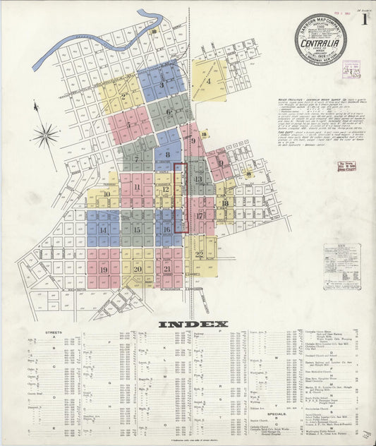 Sanborn Fire Insurance Map from Centralia, Lewis County, Washington (1909), Sheet #0001 - Complete Map Set gallery image, historic Sanborn map, vintage wall art, Washington Washington