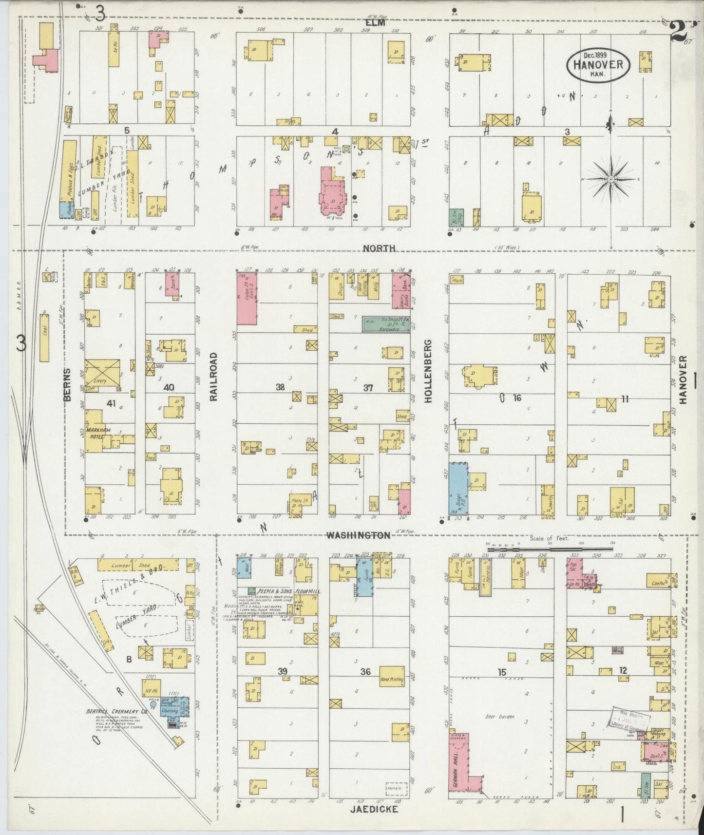 Sanborn Fire Insurance Map from Hanover, Washington County, Kansas (1899), Sheet #0002 - Historic Sanborn Fire Insurance Map Print, vintage old map wall art, antique decor, genealogy gift, Kansas Kansas map