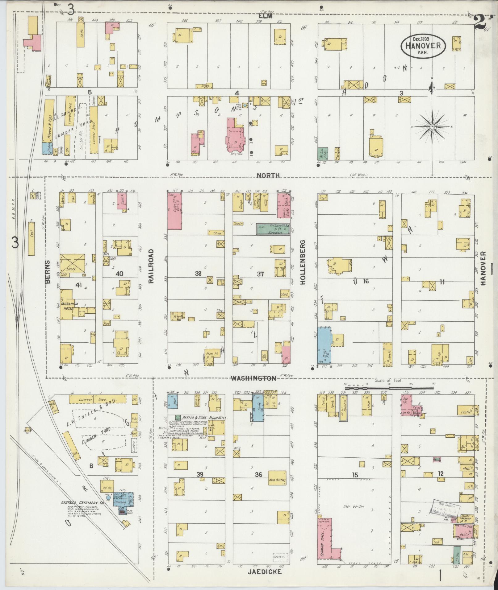 Sanborn Fire Insurance Map from Hanover, Washington County, Kansas (1899), Sheet #0002 - Historic Sanborn Fire Insurance Map Print, vintage old map wall art, antique decor, genealogy gift, Kansas Kansas map