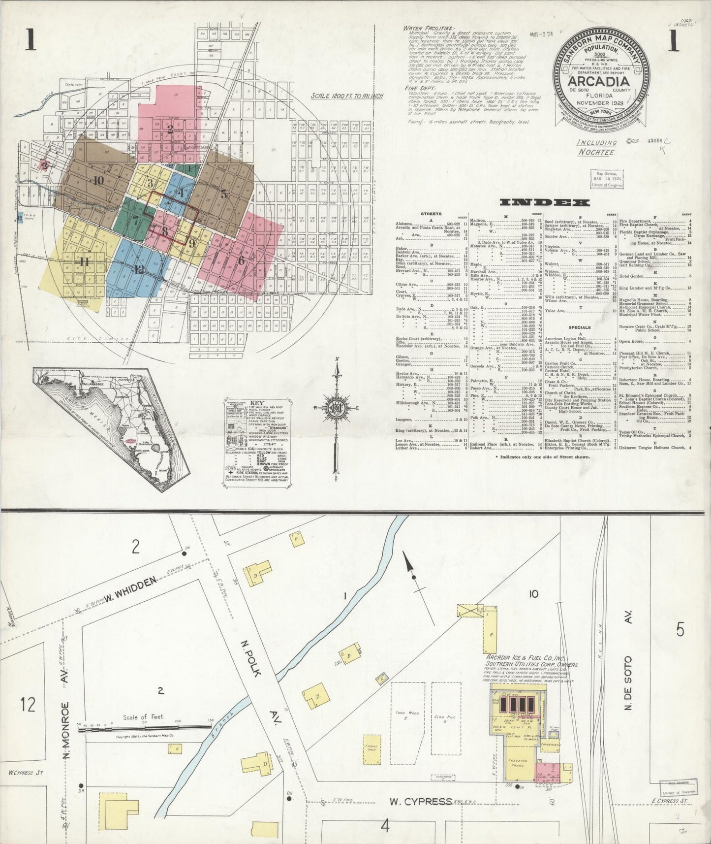 Sanborn Fire Insurance Map from Arcadia, DeSoto County, Florida (1923), Sheet #0001 - Complete Map Set gallery image, historic Sanborn map, vintage wall art, Florida Florida
