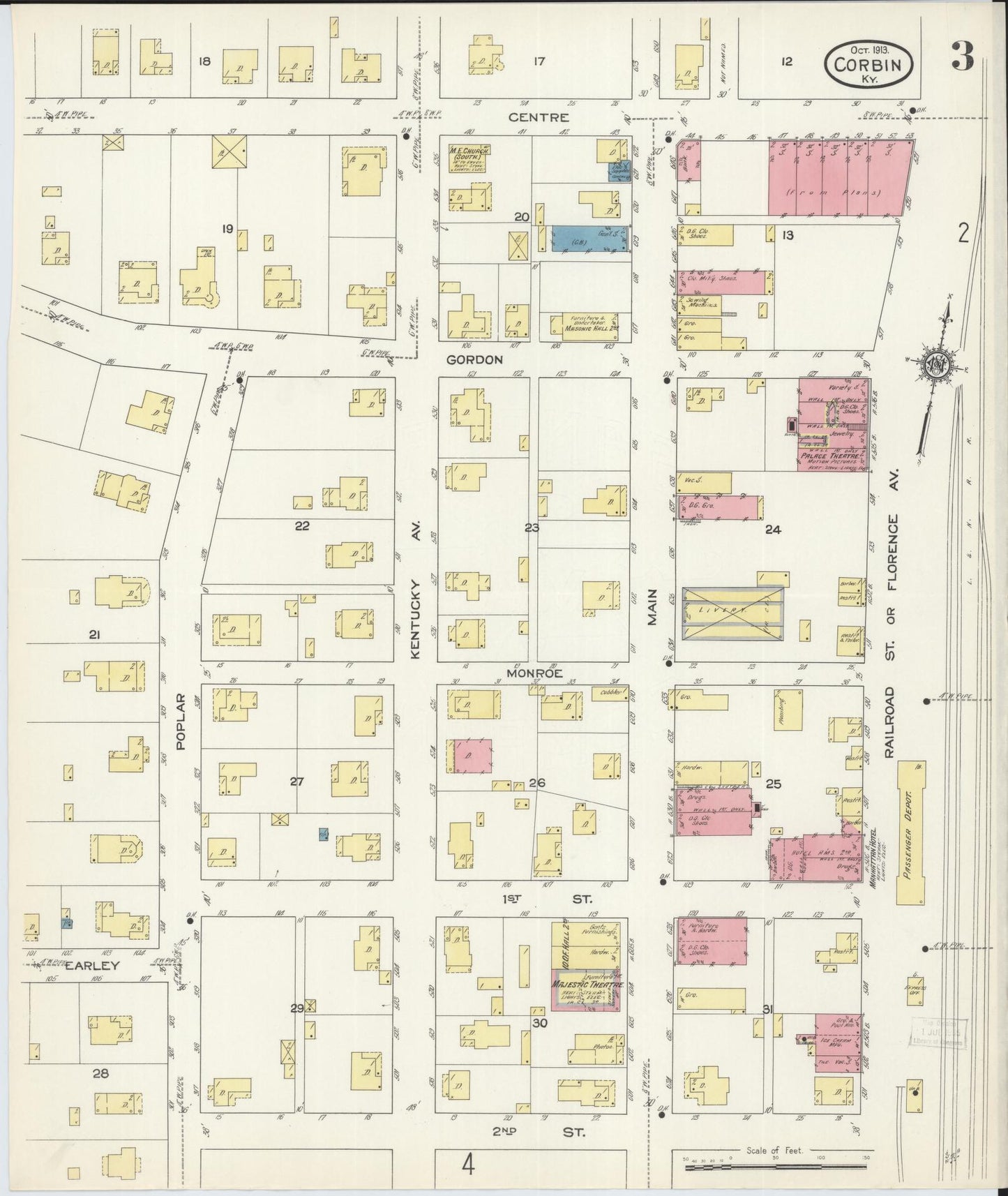 Sanborn Fire Insurance Map from Corbin, Knox and Whitley Counties, Kentucky (1913), Sheet #0003 - Complete Map Set gallery image, historic Sanborn map, vintage wall art, Kentucky Kentucky