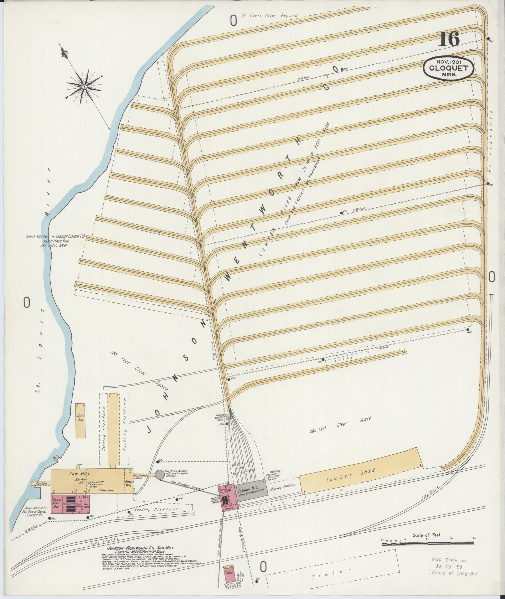 Sanborn Fire Insurance Map from Cloquet, Carlton County, Minnesota (1901), Sheet #0016 - Historic Sanborn Fire Insurance Map Print, vintage old map wall art, antique decor, genealogy gift, Minnesota Minnesota map