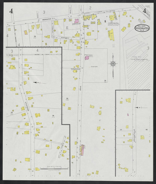 Sanborn Fire Insurance Map from Goodwater, Coosa County, Alabama (1928), Sheet #0004 - Historic Sanborn Fire Insurance Map Print, vintage old map wall art, antique decor, genealogy gift, Alabama Alabama map