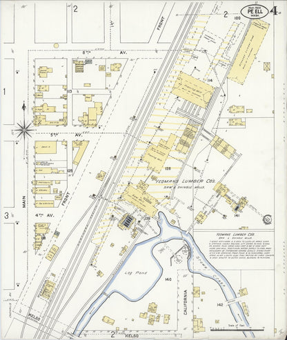 Sanborn Fire Insurance Map from Pe Ell, Lewis County, Washington (1909), Sheet #0004 - Complete Map Set gallery image, historic Sanborn map, vintage wall art, Washington Washington