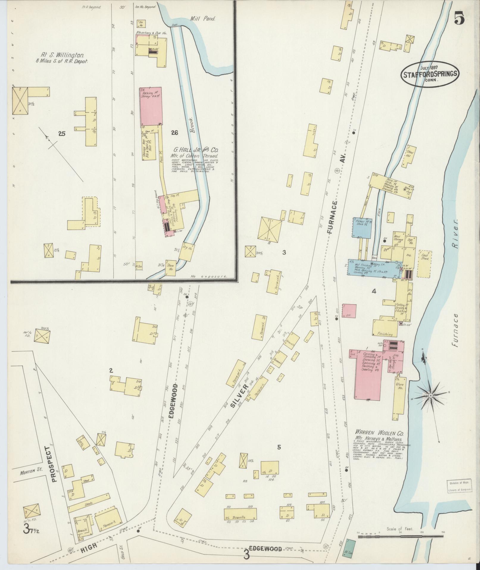 Sanborn Fire Insurance Map from Stafford Springs, Tolland County, Connecticut (1897), Sheet #0005 - Historic Sanborn Fire Insurance Map Print, vintage old map wall art, antique decor, genealogy gift, Connecticut Connecticut map