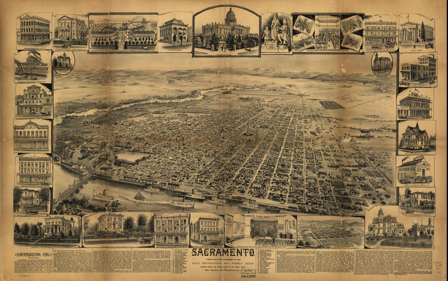 Sacramento. (1890) – Historic Bird’s-Eye View Panorama Print