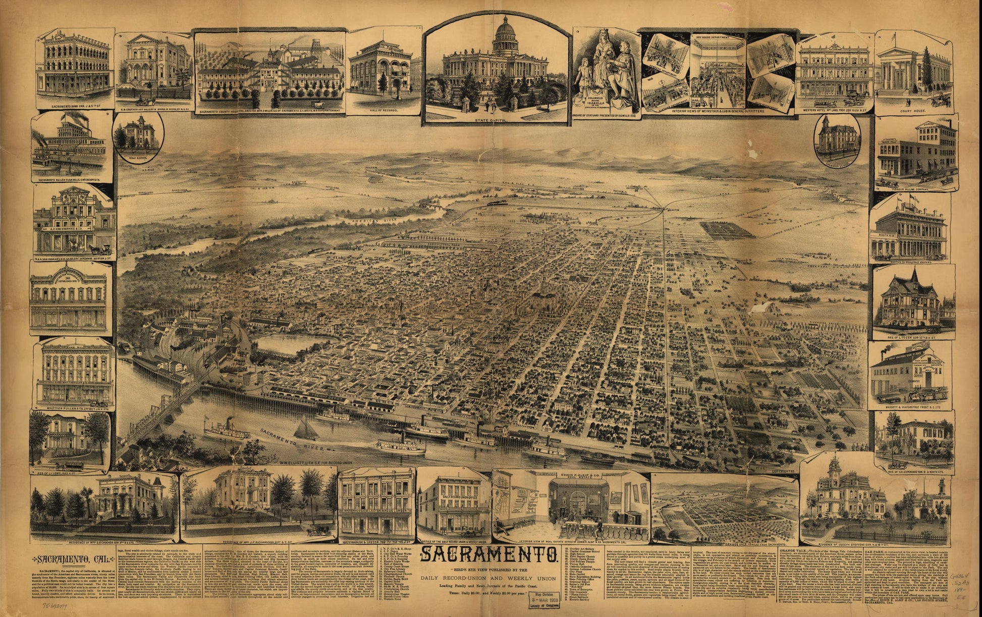 Sacramento. (1890) – Historic Bird’s-Eye View Panorama Print