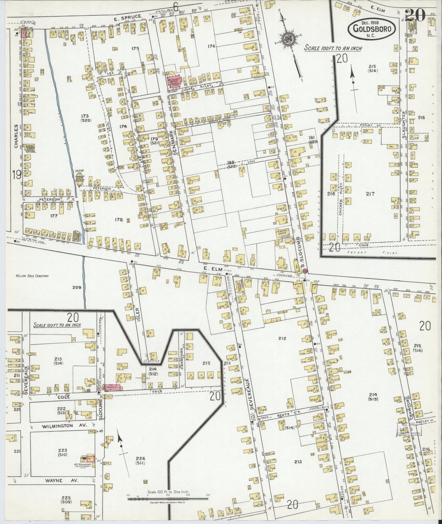 Sanborn Fire Insurance Map from Goldsboro, Wayne County, North Carolina (1918), Sheet #0020 - Historic Sanborn Fire Insurance Map Print, vintage old map wall art, antique decor, genealogy gift, North Carolina North Carolina map