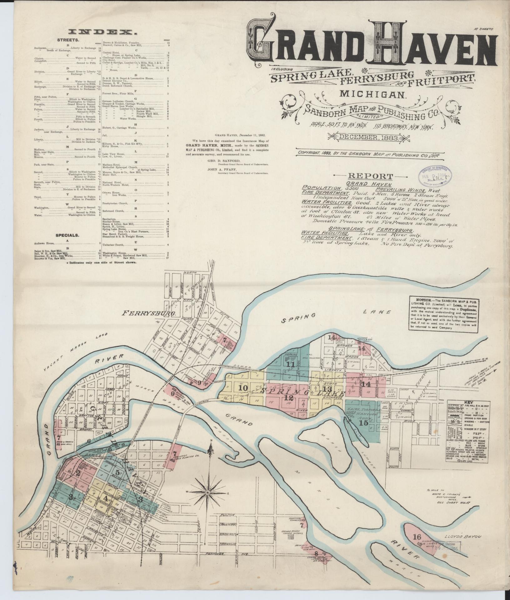 Sanborn Fire Insurance Map from Grand Haven, Ottawa County, Michigan (1883), Sheet #0001 - Complete Map Set gallery image, historic Sanborn map, vintage wall art, Michigan Michigan