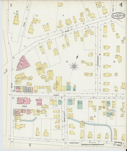 Sanborn Fire Insurance Map from Andover, Essex County, Massachusetts (1896), Sheet #0004 - Historic Sanborn Fire Insurance Map Print, vintage old map wall art, antique decor, genealogy gift, Massachusetts Massachusetts map